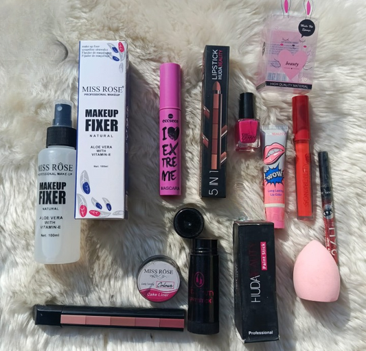 👉 “Complete Glam Makeup Combo – Huda Beauty, Miss Rose & More (11+ Items)”