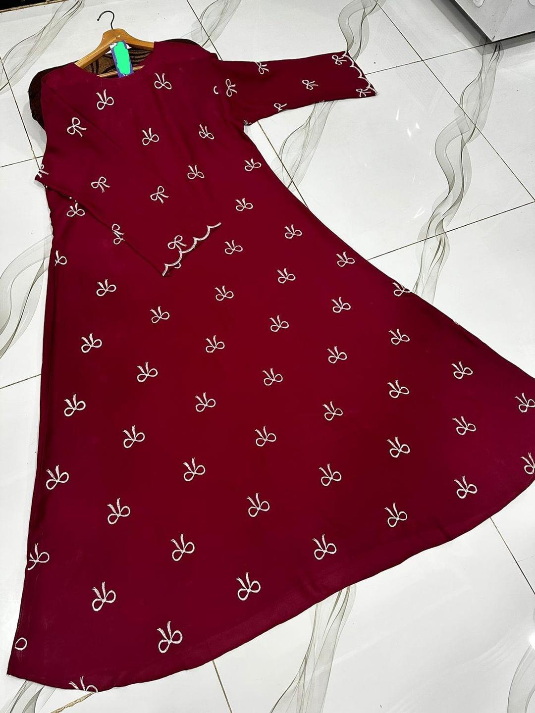 Chiffon Embroidered Classic Abaya - 1 Pcs in Maroon, Black & Blue